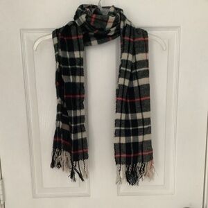 Unbranded Black/Red/Cream Plaid Scarf w/ Fringe PRE-OWNED